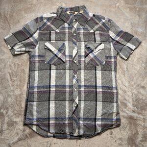 Salt Valley Western Shirt Mens M Gray Pearl Snap Plaid Short Sleeve Cowboy